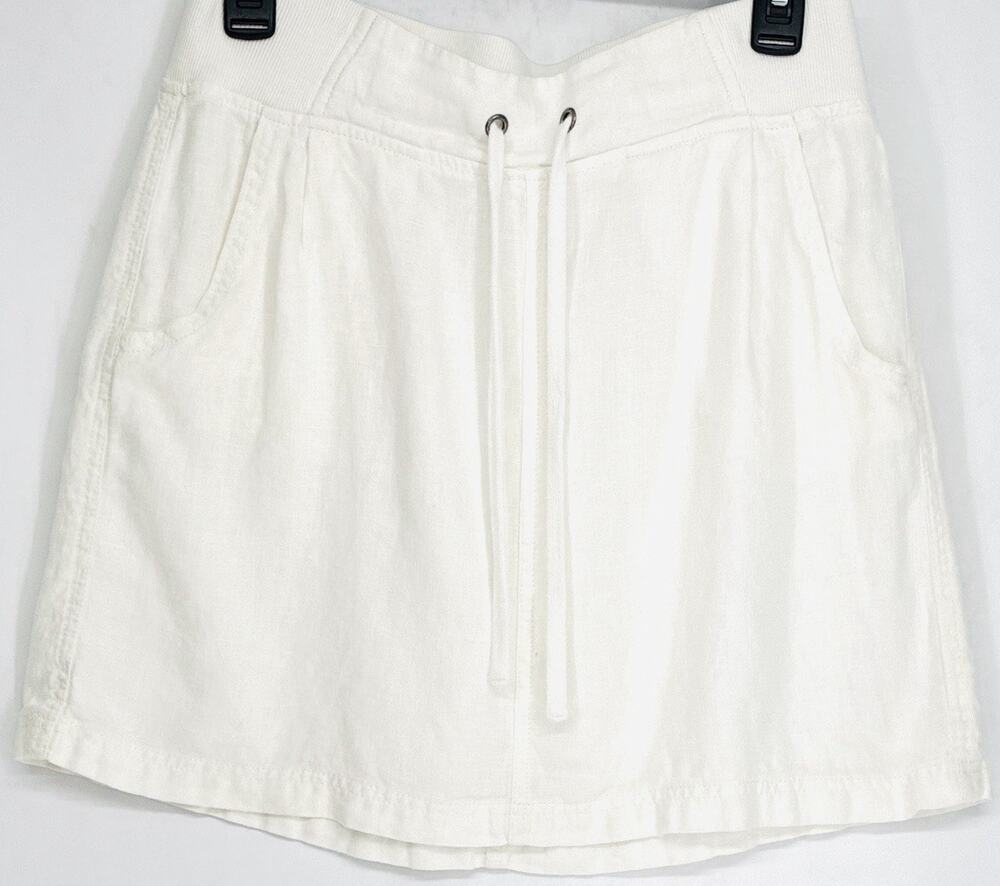 Athleta Women's 100% Linen Seline Pull On Beach Skirt White